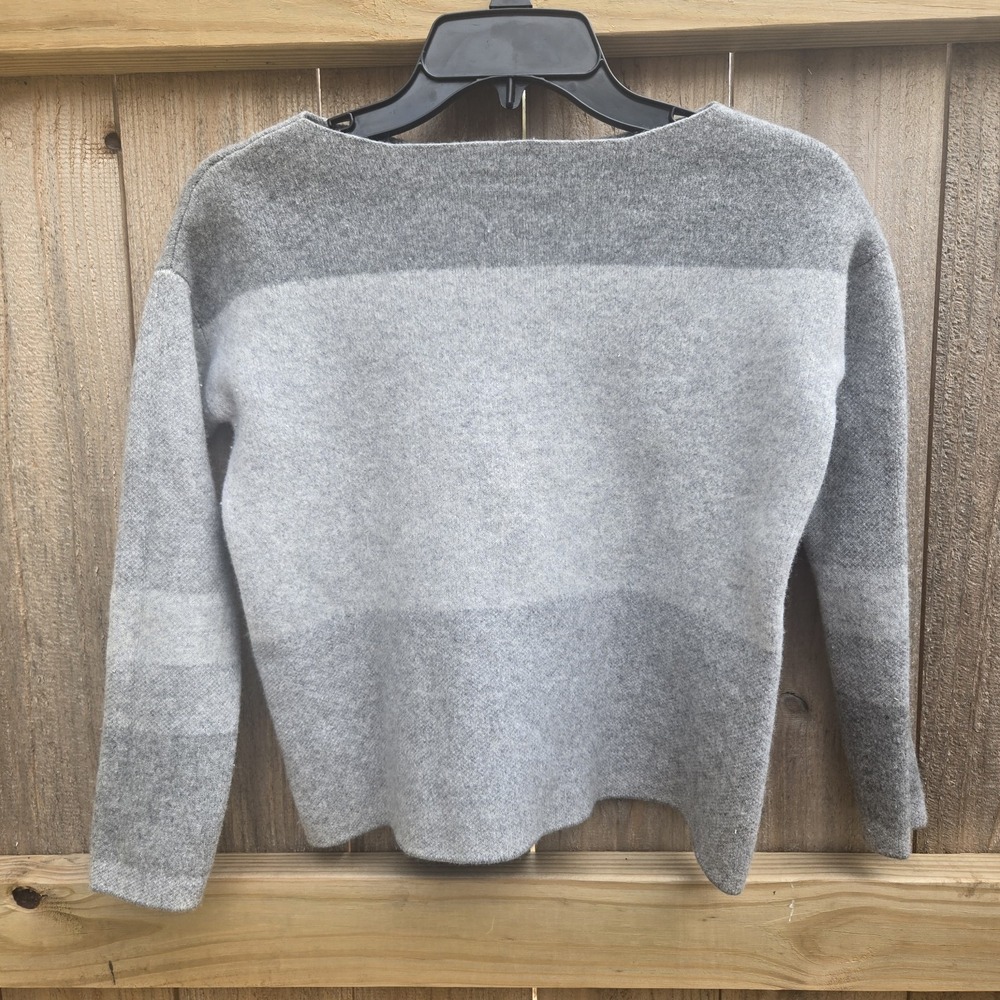 Vince Womens Boxy Striped Sweater Wool/Cashmere Blend Boat Neck XS Gray